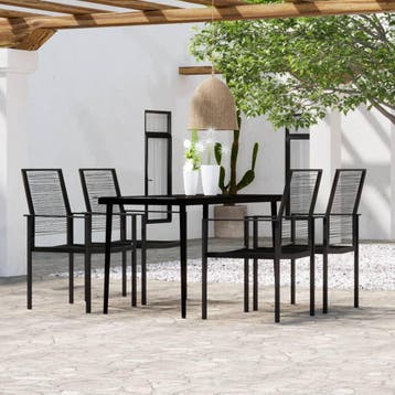 vidaXL 5-delige Tuinset zwart, 4 zitplaatsen, Verzenden, Nieuw, Rvs