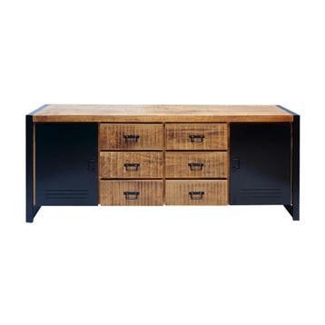 Dressoir Mangohout Nola 205 cm, Verzenden, Nieuw, Overige houtsoorten, Industriële meubels
