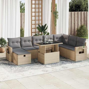 vidaXL 9-delige Loungeset met kussens poly rattan beige, Verzenden, Nieuw, Loungeset