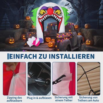 Opblaasbare Halloween Clown Poort 180cm met LED Verlichting, Verzenden
