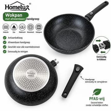HOMELUX Wokpan 30 cm met deksel PFAS vrij inductie, PFAS-vrij, Ophalen of Verzenden, Nieuw, Wok