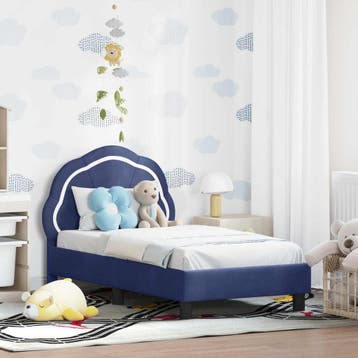 vidaXL Peuterbedframe met hoofdbord Politieblauw 70 x 140 cm, Verzenden, Nieuw, Blauw, Stof