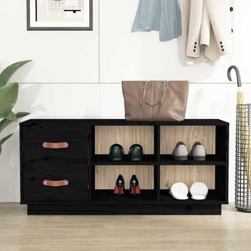vidaXL Schoenenbank 100x34x45 cm massief grenenhout zwart, Verzenden, Nieuw