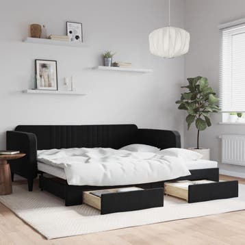 vidaXL Slaapbank met onderschuifbed en lades 100x200 cm, 100 cm, Eenpersoons, Verzenden, Zwart