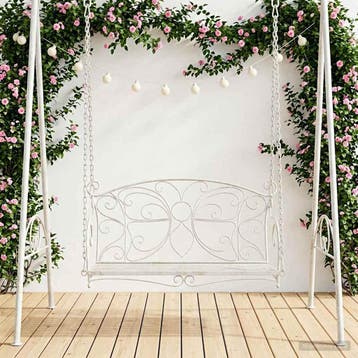 vidaXL Schommelbank Staal 105,5 x 61 x 56 cm Antiek wit, Verzenden, Nieuw, Metaal