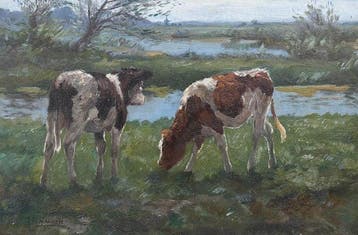 D.J v Haaren (1878-1953) - Koeien in landschap