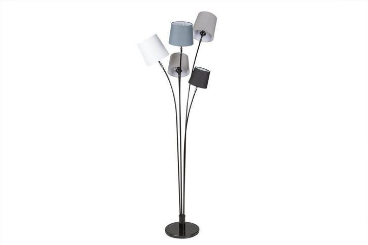 Vloerlamp LEVELS 176 cm 5 linnen lampenkappen zwart grijs, Huis en Inrichting, Lampen | Vloerlampen, Ophalen of Verzenden