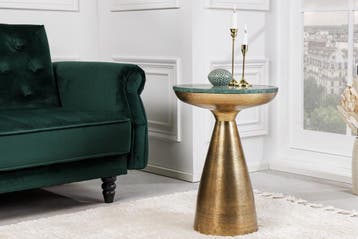 Handgemaakte bijzettafel ELEMENTS 60cm goudgroen marmer rond, Ophalen of Verzenden, Nieuw