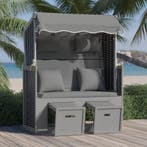 vidaXL Strandstoel met kussen poly rattan en hout antraciet, Verzenden, Nieuw