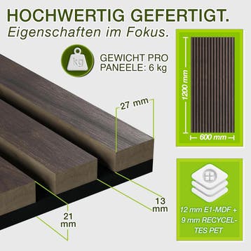Wandpanelen - Akoestische panelen - Lattenwand - 2 stuks - 1, Verzenden, Zo goed als nieuw