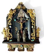 Antiek Altaar - Verguld brons, Zwartgeblakt hout,