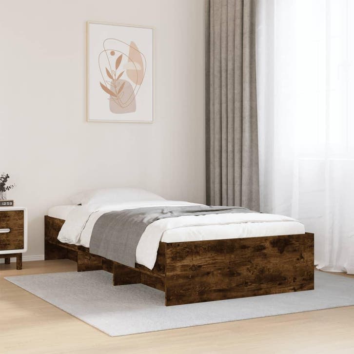 vidaXL Bedframe zonder matras hout gerookt eikenkleurig, Huis en Inrichting, Slaapkamer | Bedden, 90 cm, 200 cm, Bruin, Eenpersoons