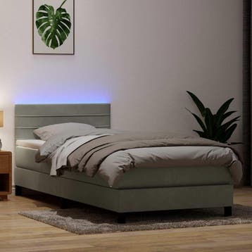 vidaXL Boxspring met matras en LED fluweel lichtgrijs 90x220, Eenpersoons, Verzenden, Nieuw, Stof