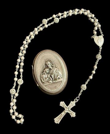 Rozenkrans zilver 800 gepunst + opbergdoos Alpacca (2) -