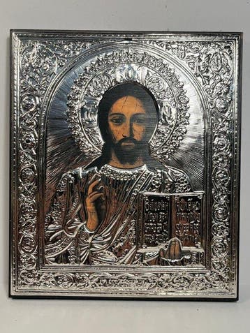 Icoon - Christus Pantokrator - 925 sterlingzilver,, Antiek en Kunst