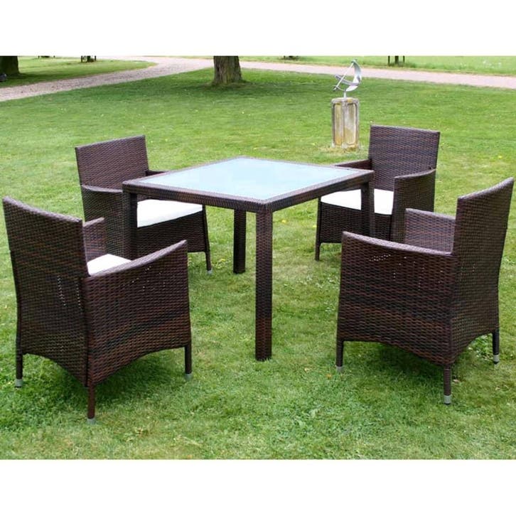 vidaXL 5-delige Tuinset met kussens poly rattan bruin, Tuin en Terras, Tuinsets en Loungesets, Tuinset, Nieuw, 4 zitplaatsen, Verzenden