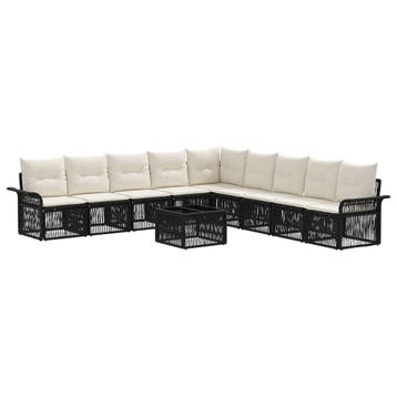 vidaXL Tuinbankenset 10 pcs Zwart poly rattan, Verzenden, Nieuw, Meer dan 8 zitplaatsen