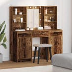 vidaXL Make-up tafel set met LED met lade 3 pcs Oudhout, Verzenden, Nieuw