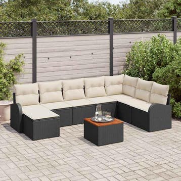 vidaXL Tuinbankenset 9 st Zwart poly rattan, Verzenden, Nieuw, Rotan, Meer dan 8 zitplaatsen