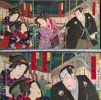 Ysh Chikanobu — Onoe Kikugor en Kataoka Gad, nachtelijke, Antiek en Kunst