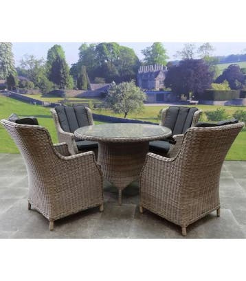 Riccione Darwin dining tuinset 110 cm rond 5-delig grijs, Tuin en Terras, Ophalen of Verzenden, Nieuw, Wicker