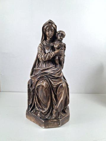 Beeld, Madonna met kind - 43 cm - Gips, Antiek en Kunst