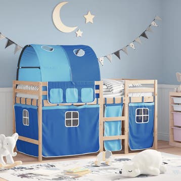 vidaXL Kinderhoogslaper met tunnel 90x190 cm massief, 90 cm, Eenpersoons, Nieuw, 190 cm of minder