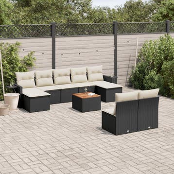vidaXL 10-delige Loungeset met kussens poly rattan zwart, Verzenden, Nieuw, Loungeset