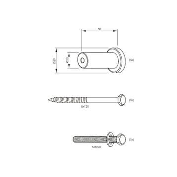 Intersteel Set van 5 verlengde ronde steunen tbv rail, Doe-het-zelf en Verbouw, Deuren en Horren, Verzenden, Nieuw