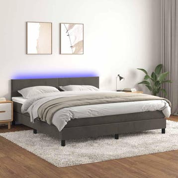 vidaXL Boxspring met matras en LED fluweel donkergrijs, Eenpersoons, Verzenden, Nieuw, 80 cm
