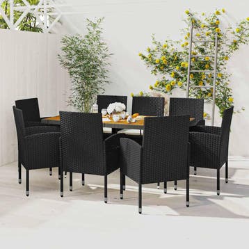 vidaXL 9-delige Tuinset poly rattan zwart, Verzenden, Nieuw, 8 zitplaatsen, Tuinset