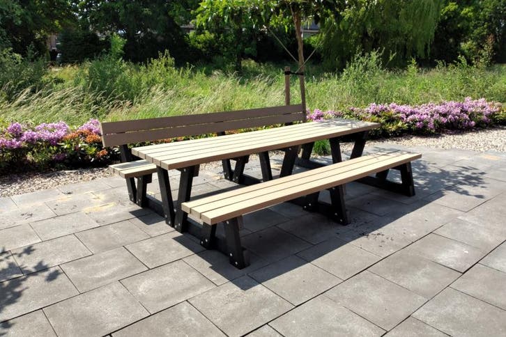 Rockwood® Picknicktafel Eik - Zwaar Kunststof - Sand Beige, Tuin en Terras, Picknicktafels, Nieuw, Hout, Rechthoekig, Ophalen of Verzenden