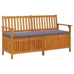 vidaXL Opbergbankje met kussen 148 cm massief acaciahout, Tuin en Terras, Verzenden, Nieuw, Hout