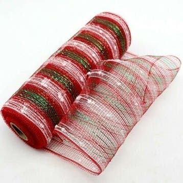 Decomesh metallic rood wit groen streep 26 cm rol 9 meter, Ophalen of Verzenden, Nieuw