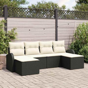 vidaXL Bankstel 6 st Zwart en Wit poly rattan, Verzenden, Nieuw, Rotan, 6 zitplaatsen