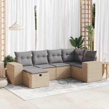 vidaXL 6-delige Loungeset met kussens poly rattan beige, Verzenden, Nieuw, 6 zitplaatsen, Loungeset