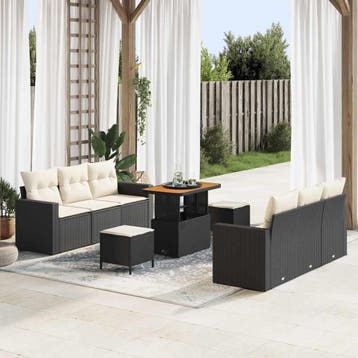 vidaXL Tuin Sofa Set 9 st 6-Aantal zitplaatsen Zwart en, Verzenden, Nieuw, Meer dan 8 zitplaatsen