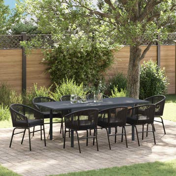 vidaXL Tuin eettafelset 9 st Zwart poly rattan, Verzenden, Nieuw, Rotan, Meer dan 8 zitplaatsen