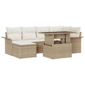vidaXL Tuin Sofa Set 7 st Beige, Verzenden, Nieuw, Rotan, 7 zitplaatsen