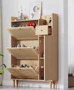 Schoenenkast met Rotan en 3 Kanteldeuren –Smal Model met Lad, Verzenden, Nieuw