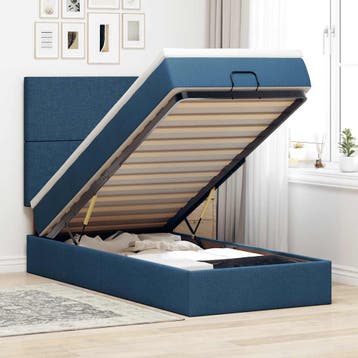 vidaXL Bed poef met matras en LEDs 100x200 cm stof blauw, 100 cm, Eenpersoons, Nieuw, 200 cm