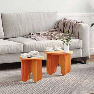 vidaXL Salontafel 2 st Wasbruin 39.5 x 39.5 x 30 cm Massief, Huis en Inrichting, Verzenden, Nieuw, Rond, Grenenhout