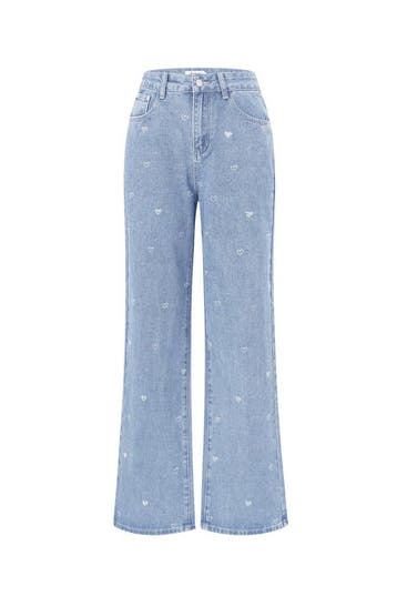 Cotton Woven Vrouwen Rechte Jeans Hart Borduurwerk Casual, Verzenden, Nieuw