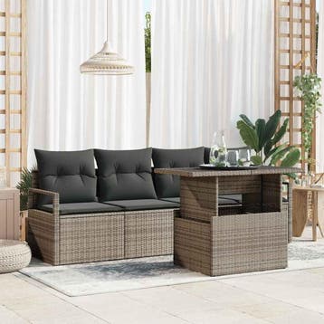 vidaXL Tuin Sofa Set 5 st Grijs Poly riet, Verzenden, Nieuw, Rotan, 5 zitplaatsen