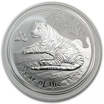 Lunar II - Year of the Tiger - 2 oz 2010 (63.005 oplage), Postzegels en Munten, Munten | Oceanië, Verzenden, Losse munt, Zilver