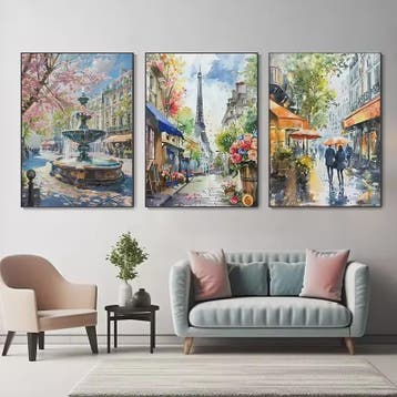 Franse Parijse Stadsgezichten Aquarel Kunst Posters Canvas P, Verzenden, Nieuw