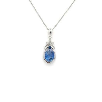 Ketting met hanger - 14 karaat Witgoud - 1.05ct. tw. Saffier