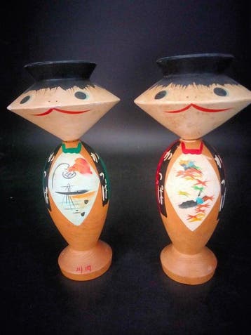 Zeldzame vintage duo creatieve kokeshi, (volkskunst) EU