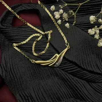 Bicolor gouden ketting met vaste hanger en diamant; 0,005..., Sieraden, Tassen en Uiterlijk, Gebruikt, Ophalen of Verzenden, Met edelsteen