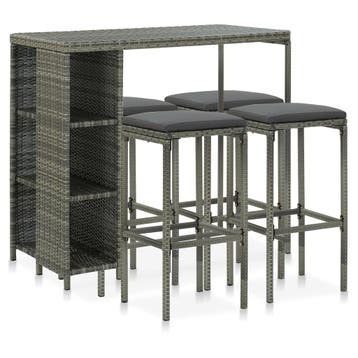 vidaXL 5-delige Tuinbarset met kussens poly rattan grijs, Verzenden, Nieuw